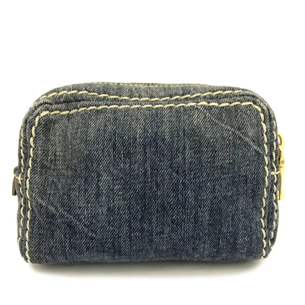 PRADA LOGO PLATE DENIM COSMETIC POUCH BAG BLUE - Picture 8 of 12
